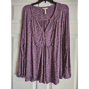 Matilda Jane Women's Purple Ruffled Stretchy Soft Long Sleeve Button Tunic XL
